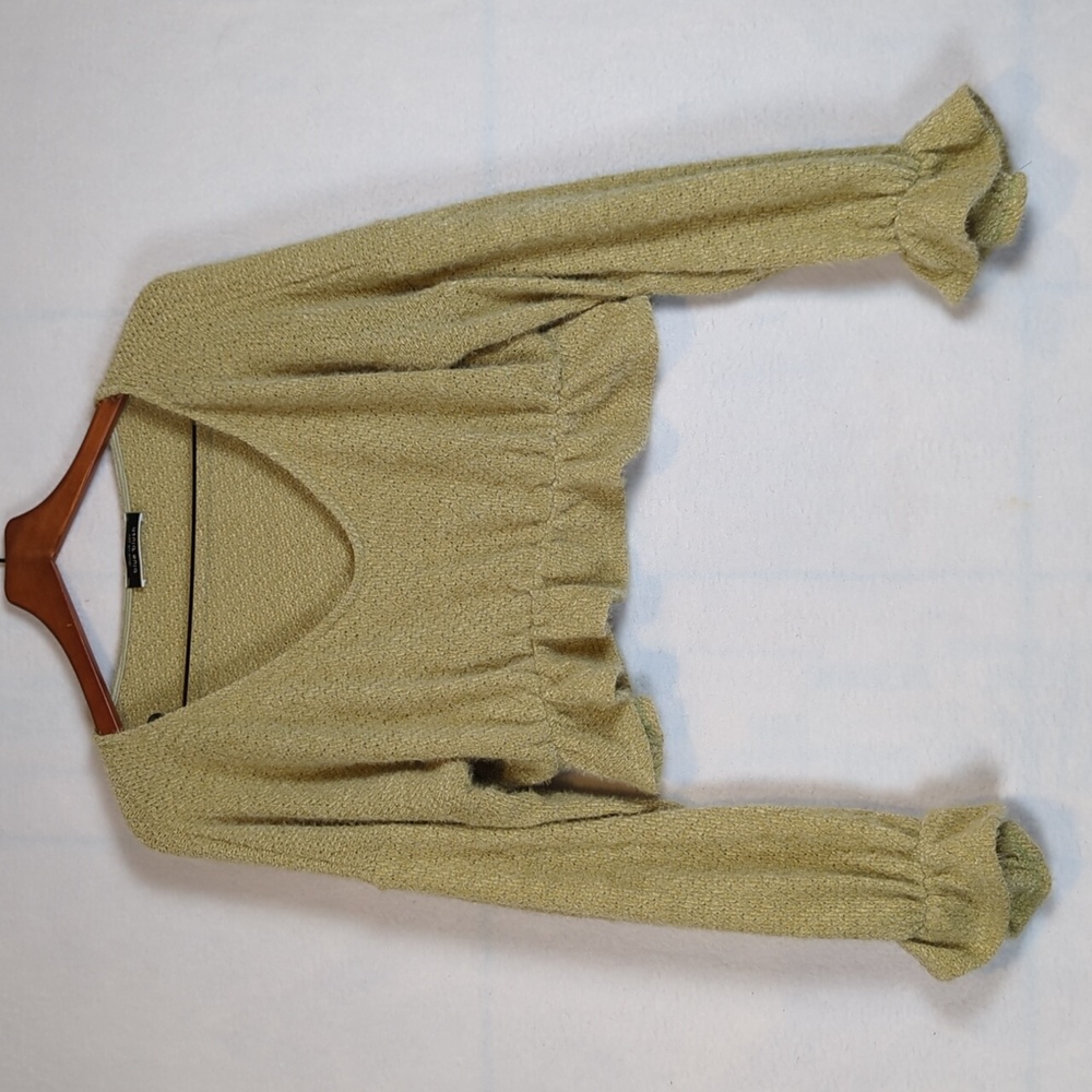 Blue Blush Green Fuzzy Peplum Cropped Shirt L